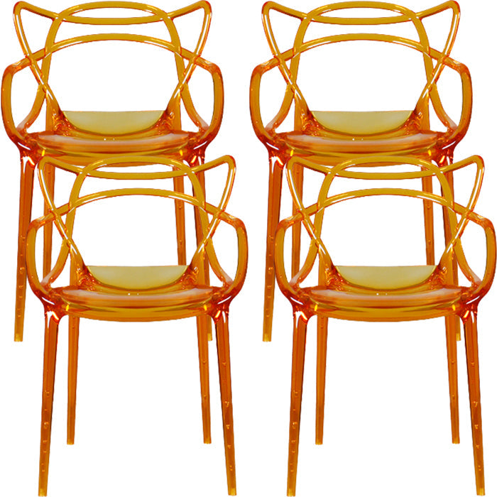 Eigentijdse indoor plastic open achterkant stacking eetstoel stoel