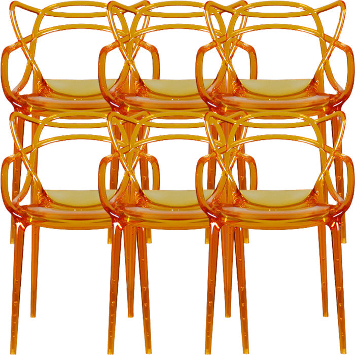 Eigentijdse indoor plastic open achterkant stacking eetstoel stoel