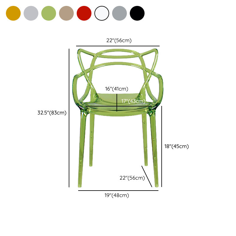 Eigentijdse indoor plastic open achterkant stacking eetstoel stoel
