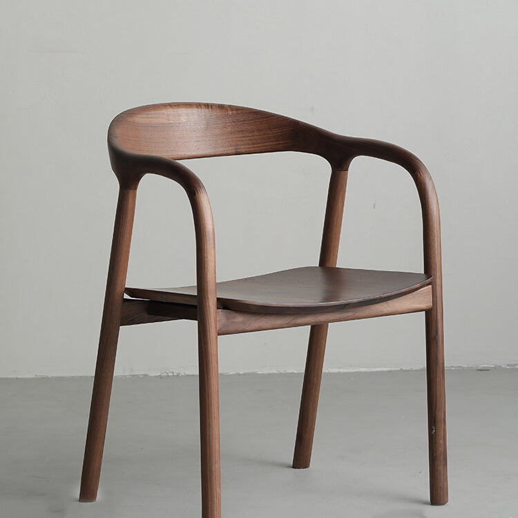 Sedia da pranzo a braccio posteriore in legno di noce interno contemporanea in marrone