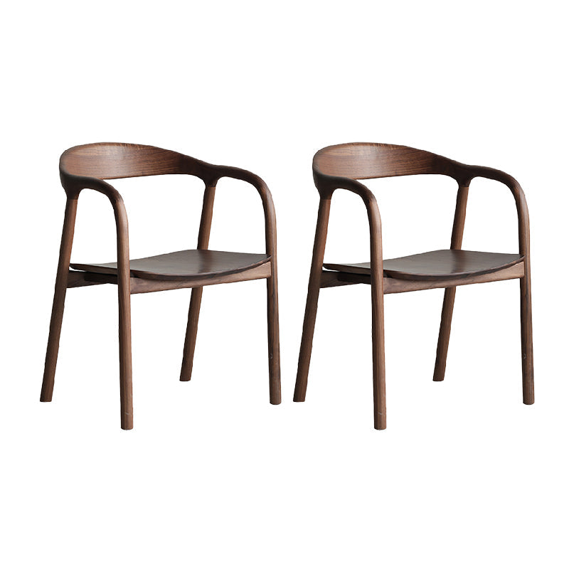 Sedia da pranzo a braccio posteriore in legno di noce interno contemporanea in marrone