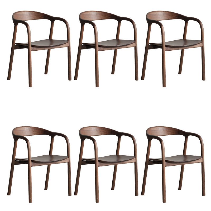 Sedia da pranzo a braccio posteriore in legno di noce interno contemporanea in marrone