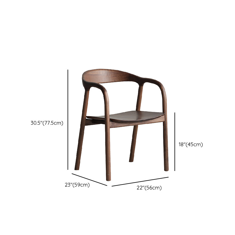 Sedia da pranzo a braccio posteriore in legno di noce interno contemporanea in marrone