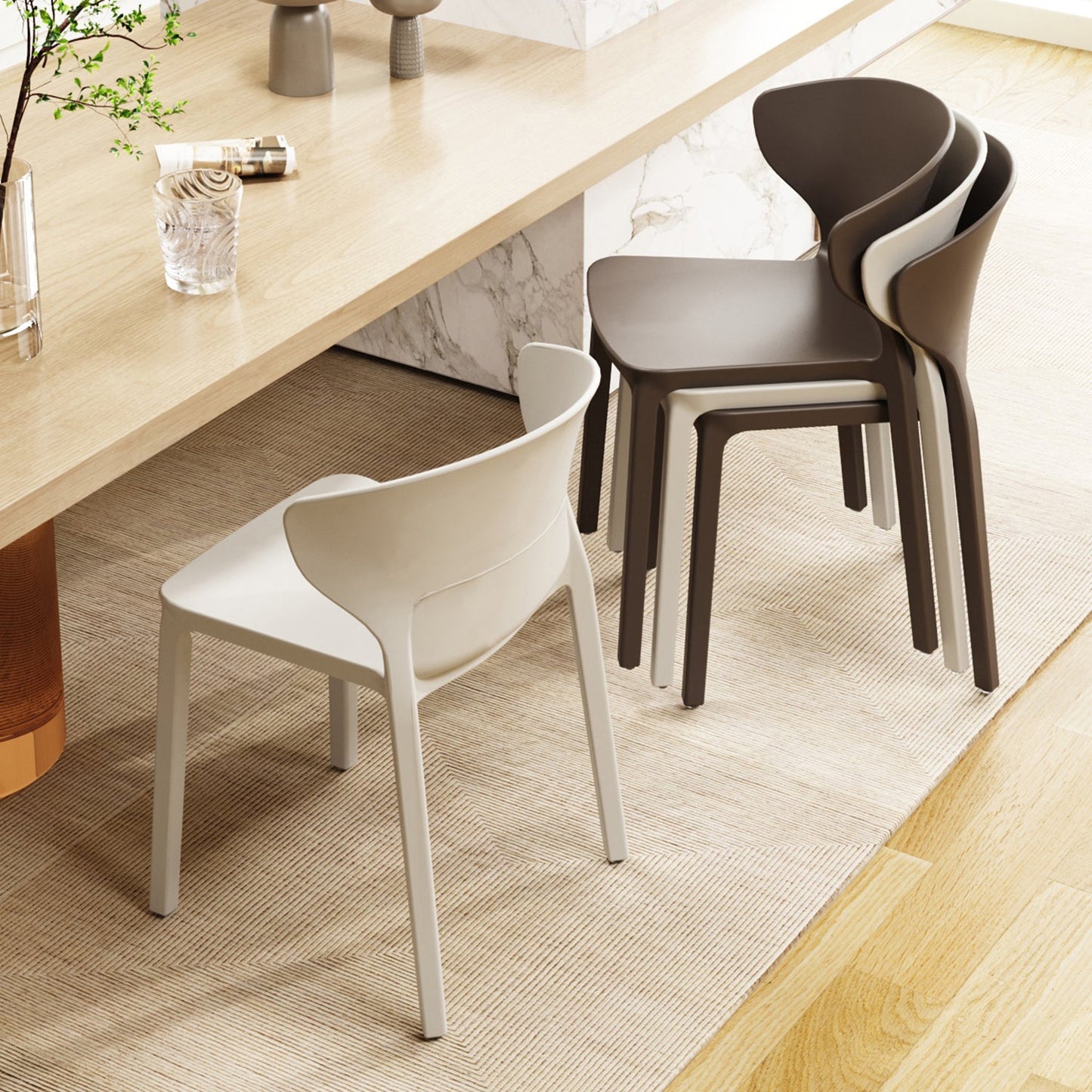 Contemporary Indoor Plastic Wingback Stackable Armless Dining Side Chair Clearhalo 'Dining Chairs' 'Dining Tables & Seating' 'dining_chair' 'furn' 'furn_dining_chair' 'Furniture' 'Kitchen & Dining Furniture' 7718135