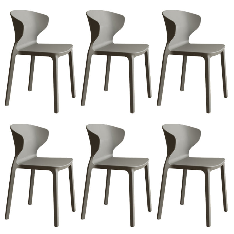 Contemporary Indoor Plastic Wingback Stackable Armless Dining Side Chair Dark Gray 6 Piece Set Clearhalo 'Dining Chairs' 'Dining Tables & Seating' 'dining_chair' 'furn' 'furn_dining_chair' 'Furniture' 'Kitchen & Dining Furniture' 7718141