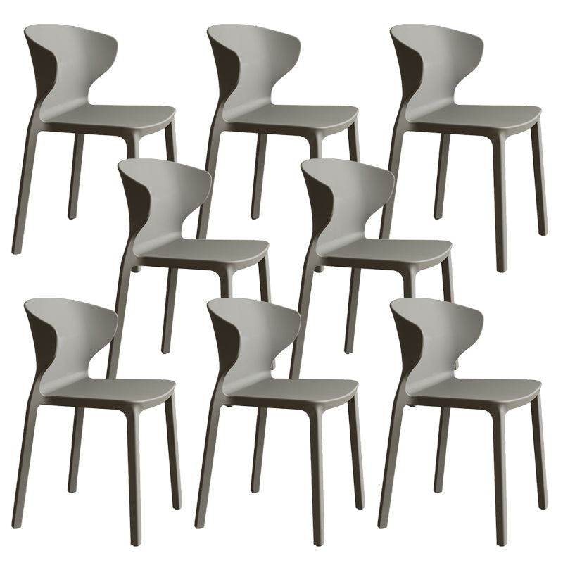 Contemporary Indoor Plastic Wingback Stackable Armless Dining Side Chair Dark Gray 8 Piece Set Clearhalo 'Dining Chairs' 'Dining Tables & Seating' 'dining_chair' 'furn' 'furn_dining_chair' 'Furniture' 'Kitchen & Dining Furniture' 7718144