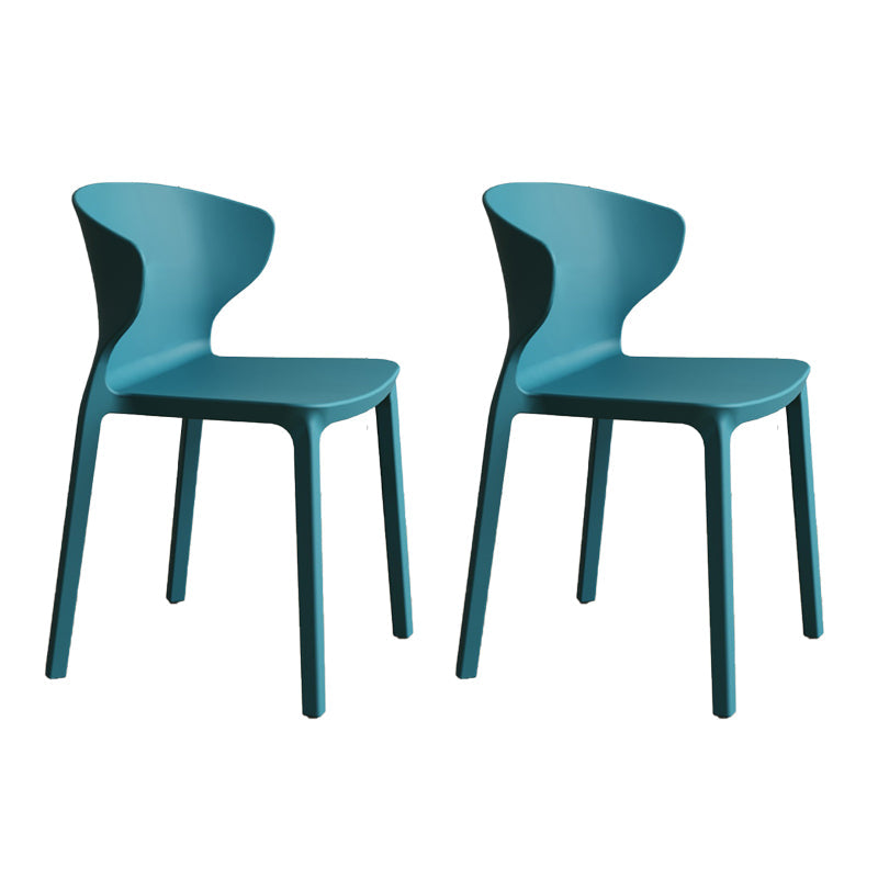 Contemporary Indoor Plastic Wingback Stackable Armless Dining Side Chair Blue 2 Piece Set Clearhalo 'Dining Chairs' 'Dining Tables & Seating' 'dining_chair' 'furn' 'furn_dining_chair' 'Furniture' 'Kitchen & Dining Furniture' 7718156