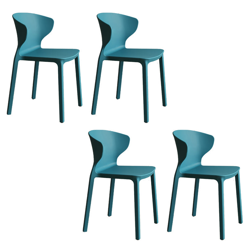 Contemporary Indoor Plastic Wingback Stackable Armless Dining Side Chair Blue 4 Piece Set Clearhalo 'Dining Chairs' 'Dining Tables & Seating' 'dining_chair' 'furn' 'furn_dining_chair' 'Furniture' 'Kitchen & Dining Furniture' 7718157