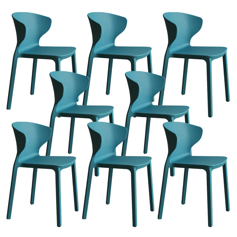 Contemporary Indoor Plastic Wingback Stackable Armless Dining Side Chair Blue 8 Piece Set Clearhalo 'Dining Chairs' 'Dining Tables & Seating' 'dining_chair' 'furn' 'furn_dining_chair' 'Furniture' 'Kitchen & Dining Furniture' 7718159