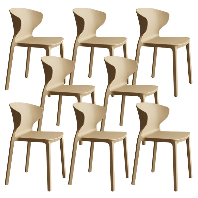 Contemporary Indoor Plastic Wingback Stackable Armless Dining Side Chair Khaki 8 Piece Set Clearhalo 'Dining Chairs' 'Dining Tables & Seating' 'dining_chair' 'furn' 'furn_dining_chair' 'Furniture' 'Kitchen & Dining Furniture' 7718169