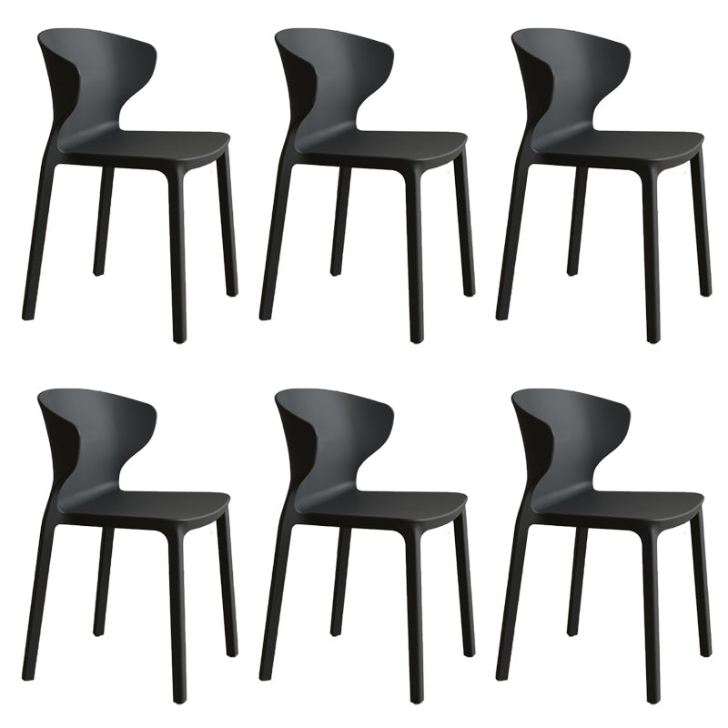 Contemporary Indoor Plastic Wingback Stackable Armless Dining Side Chair Black 6 Piece Set Clearhalo 'Dining Chairs' 'Dining Tables & Seating' 'dining_chair' 'furn' 'furn_dining_chair' 'Furniture' 'Kitchen & Dining Furniture' 7718178