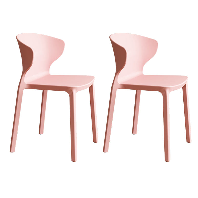 Contemporary Indoor Plastic Wingback Stackable Armless Dining Side Chair Pink 2 Piece Set Clearhalo 'Dining Chairs' 'Dining Tables & Seating' 'dining_chair' 'furn' 'furn_dining_chair' 'Furniture' 'Kitchen & Dining Furniture' 7718186