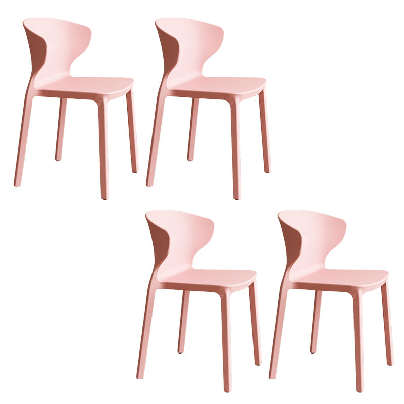 Contemporary Indoor Plastic Wingback Stackable Armless Dining Side Chair Pink 4 Piece Set Clearhalo 'Dining Chairs' 'Dining Tables & Seating' 'dining_chair' 'furn' 'furn_dining_chair' 'Furniture' 'Kitchen & Dining Furniture' 7718187