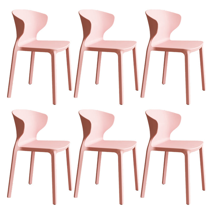 Contemporary Indoor Plastic Wingback Stackable Armless Dining Side Chair Pink 6 Piece Set Clearhalo 'Dining Chairs' 'Dining Tables & Seating' 'dining_chair' 'furn' 'furn_dining_chair' 'Furniture' 'Kitchen & Dining Furniture' 7718188