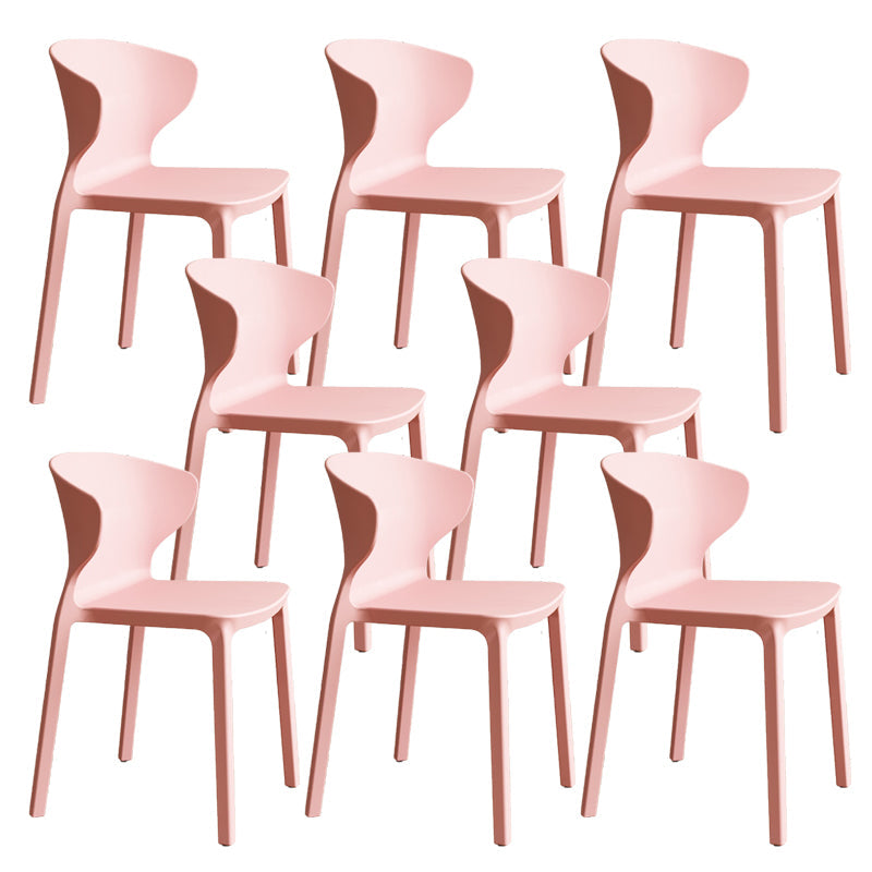 Contemporary Indoor Plastic Wingback Stackable Armless Dining Side Chair Pink 8 Piece Set Clearhalo 'Dining Chairs' 'Dining Tables & Seating' 'dining_chair' 'furn' 'furn_dining_chair' 'Furniture' 'Kitchen & Dining Furniture' 7718189