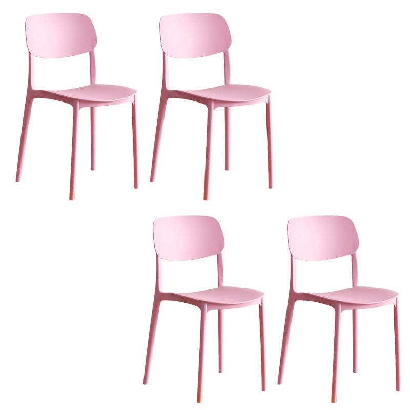 Modern Indoor-Outdoor Plastic Open Back Stackable Dining Side Chair Pink 4 Piece Set Clearhalo 'Dining Chairs' 'Dining Tables & Seating' 'dining_chair' 'furn' 'furn_dining_chair' 'Furniture' 'Kitchen & Dining Furniture' 7718197