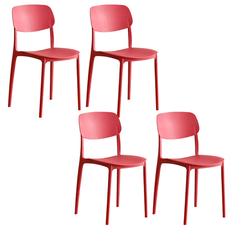 Modern Indoor-Outdoor Plastic Open Back Stackable Dining Side Chair Red 4 Piece Set Clearhalo 'Dining Chairs' 'Dining Tables & Seating' 'dining_chair' 'furn' 'furn_dining_chair' 'Furniture' 'Kitchen & Dining Furniture' 7718216