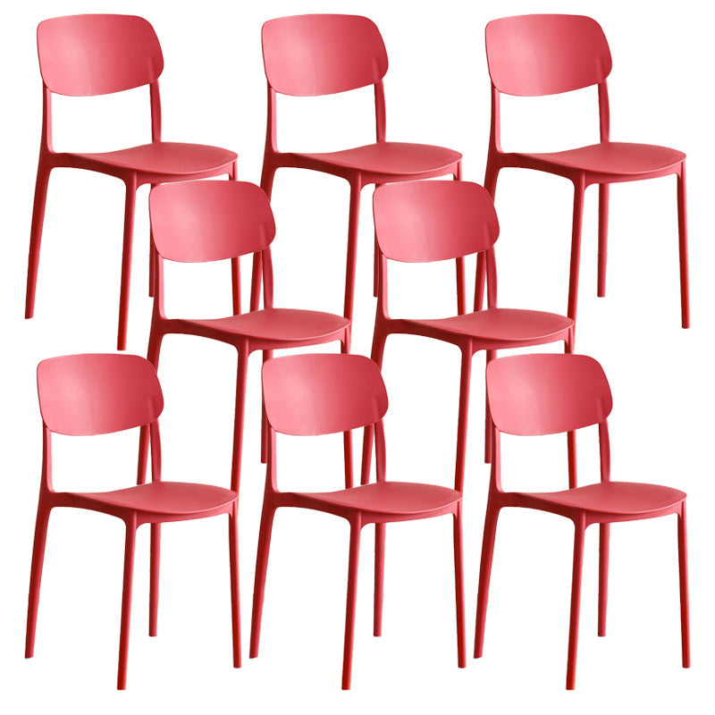 Modern Indoor-Outdoor Plastic Open Back Stackable Dining Side Chair Red 8 Piece Set Clearhalo 'Dining Chairs' 'Dining Tables & Seating' 'dining_chair' 'furn' 'furn_dining_chair' 'Furniture' 'Kitchen & Dining Furniture' 7718217
