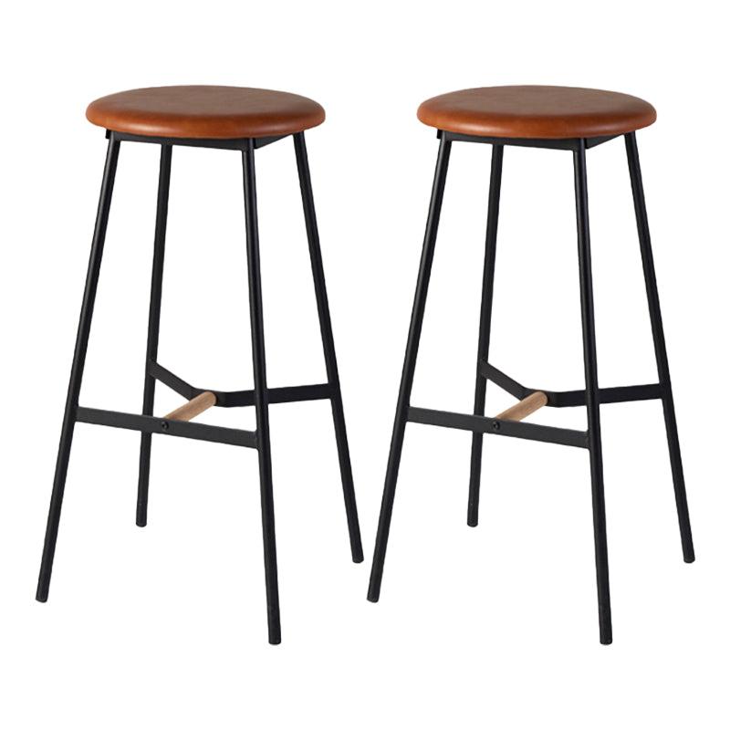 Contemporary Round Backless Armless Bar Stools with Metal Legs Brown 2 Piece Set Clearhalo 'Bar Furniture' 'Bar Stools' 'bar_stools' 'furn' 'furn_bar_stools' 'Furniture' 'Kitchen & Dining Furniture' 7718578