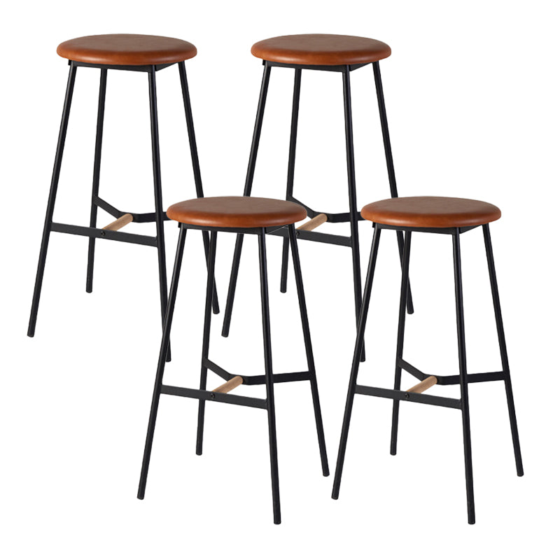 Contemporary Round Backless Armless Bar Stools with Metal Legs Brown 4 Piece Set Clearhalo 'Bar Furniture' 'Bar Stools' 'bar_stools' 'furn' 'furn_bar_stools' 'Furniture' 'Kitchen & Dining Furniture' 7718579