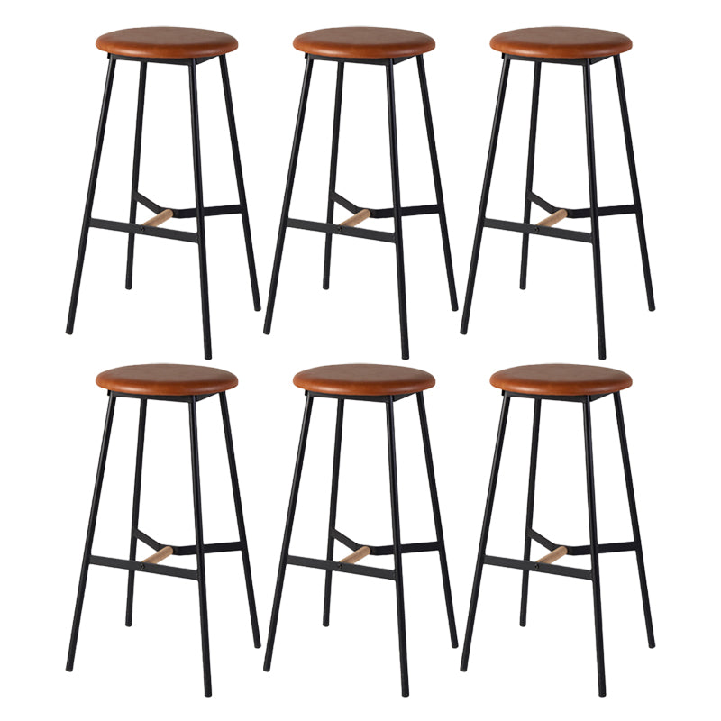 Contemporary Round Backless Armless Bar Stools with Metal Legs Brown 6 Piece Set Clearhalo 'Bar Furniture' 'Bar Stools' 'bar_stools' 'furn' 'furn_bar_stools' 'Furniture' 'Kitchen & Dining Furniture' 7718580