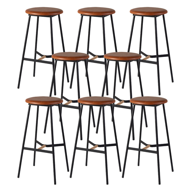 Contemporary Round Backless Armless Bar Stools with Metal Legs Brown 8 Piece Set Clearhalo 'Bar Furniture' 'Bar Stools' 'bar_stools' 'furn' 'furn_bar_stools' 'Furniture' 'Kitchen & Dining Furniture' 7718581
