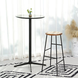 Contemporary Metal Legs Solid Wood Indoor Bar Stool with Footrest