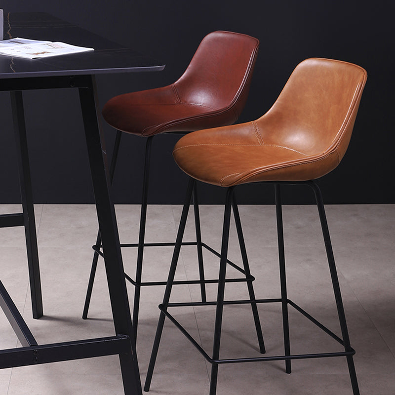 Industrial Metal Legs Faux Leather Indoor Bar Stool with Footrest