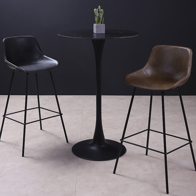 Industrial Metal Legs Faux Leather Indoor Bar Stool with Footrest