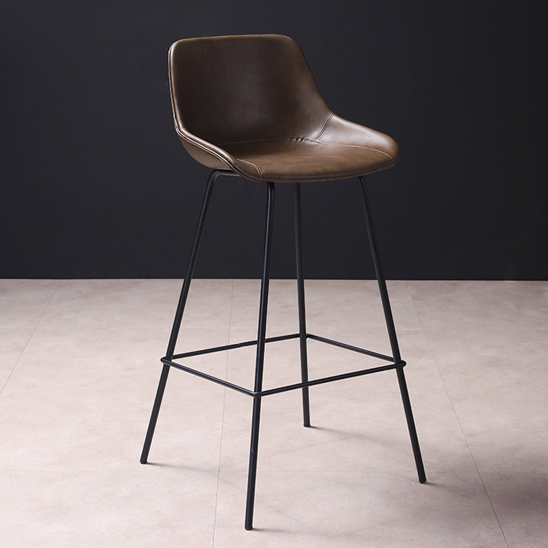 Industrial Metal Legs Faux Leather Indoor Bar Stool with Footrest