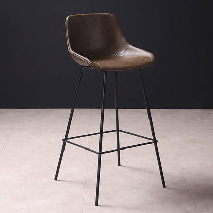 Industrial Metal Legs Faux Leather Indoor Bar Stool with Footrest