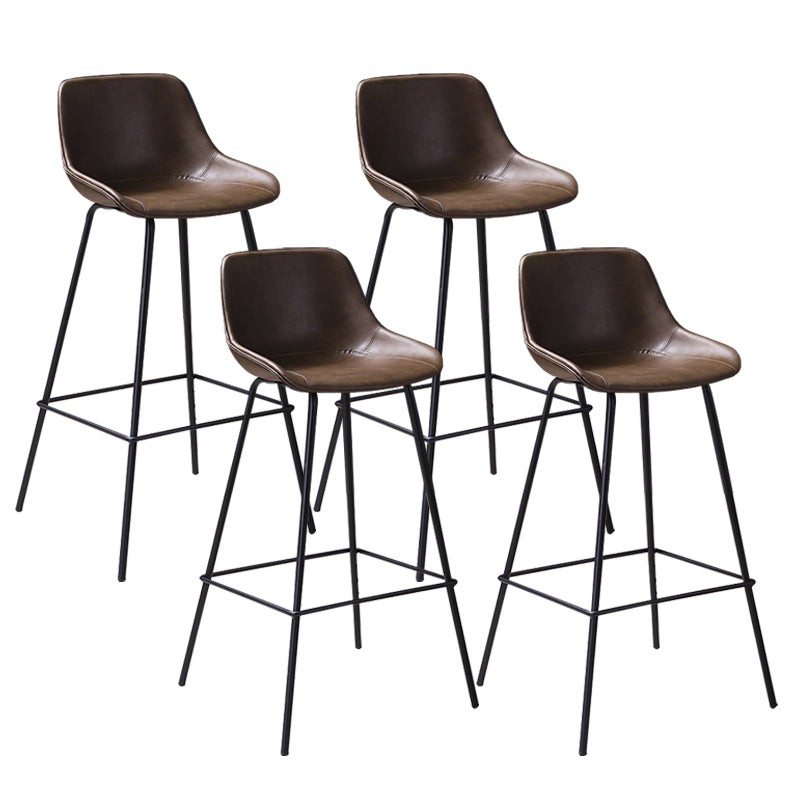 Industrial Metal Legs Faux Leather Indoor Bar Stool with Footrest