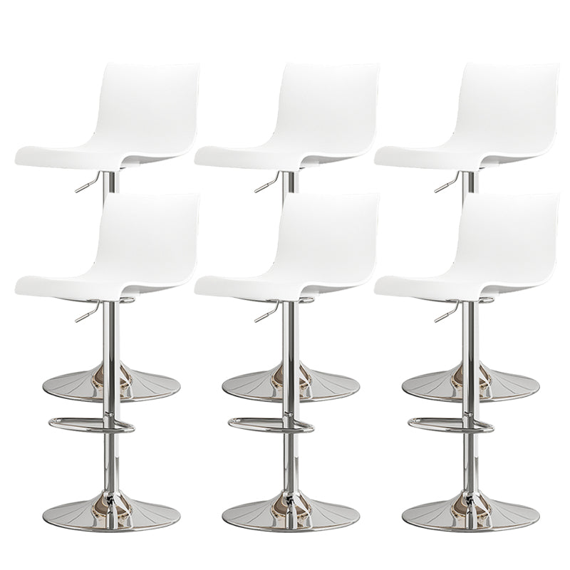 Modern Adjustable Height Swivel Plastic Low Back Bar Stool with Footrest Silver White 6 Piece Set Clearhalo 'Bar Furniture' 'Bar Stools' 'bar_stools' 'furn' 'furn_bar_stools' 'Furniture' 'Kitchen & Dining Furniture' 7718899