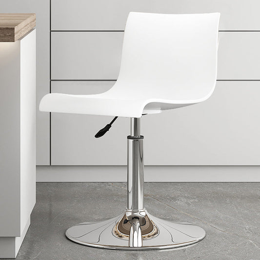 Modern Adjustable Height Swivel Plastic Low Back Bar Stool with Footrest Silvery White White 1 Piece