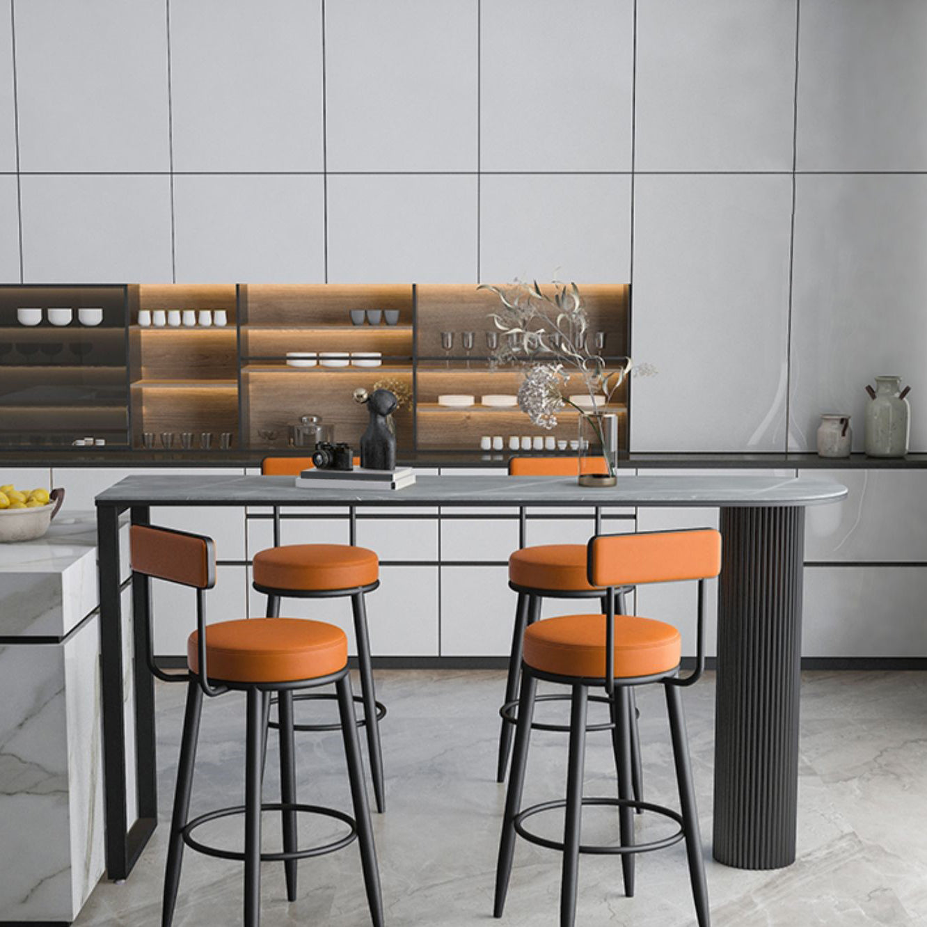 Modern Sintered Stone Double Pedestal Dining Bar Table for Kitchen Dining Room Clearhalo 'Bar Furniture' 'Bar Tables' 'bar_tables' 'furn' 'furn_bar_tables' 'Furniture' 'Kitchen & Dining Furniture' 7719166