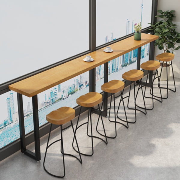 Kitchen Natural Finish Solid Wood Pub Table with Black Metal Frame Clearhalo 'Bar Furniture' 'Bar Tables' 'bar_tables' 'furn' 'furn_bar_tables' 'Furniture' 'Kitchen & Dining Furniture' 7719202