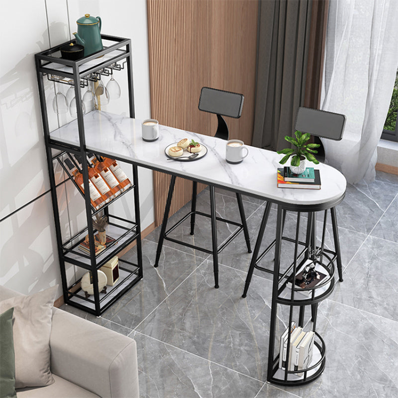 Double Pedestal Sintered Stone Dining Bar Table for Kitchen Dining Room Clearhalo 'Bar Furniture' 'Bar Tables' 'bar_tables' 'furn' 'furn_bar_tables' 'Furniture' 'Kitchen & Dining Furniture' 7719295