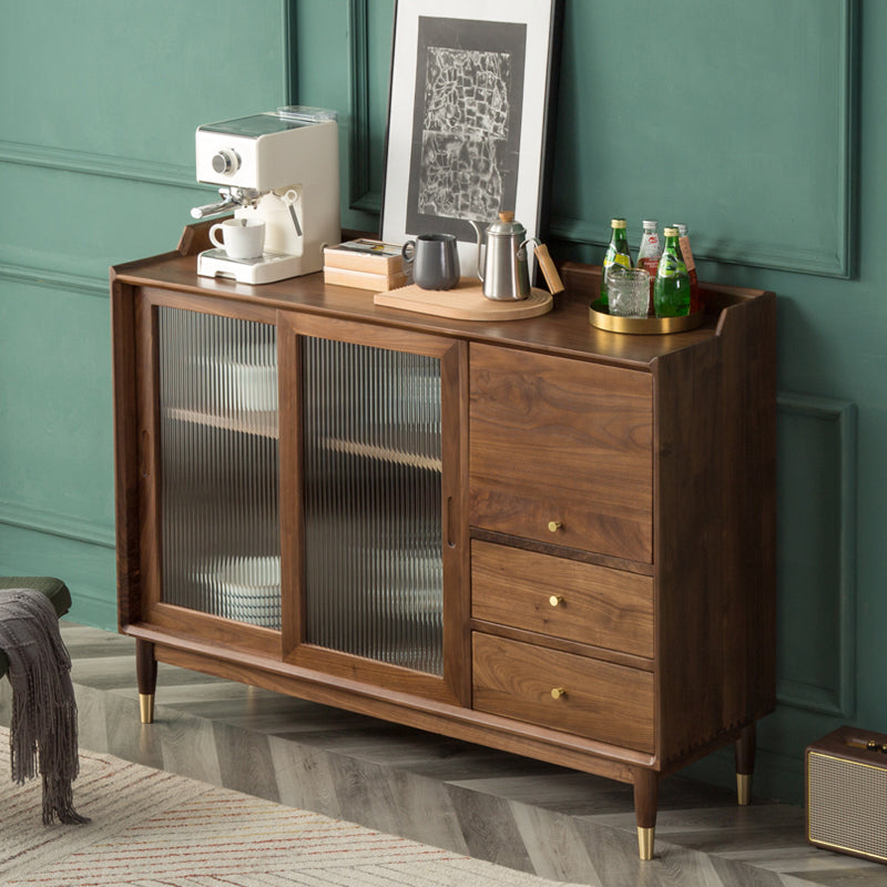 Portes en verre modernes armoire à buffet en bois massif avec armoires et tiroirs