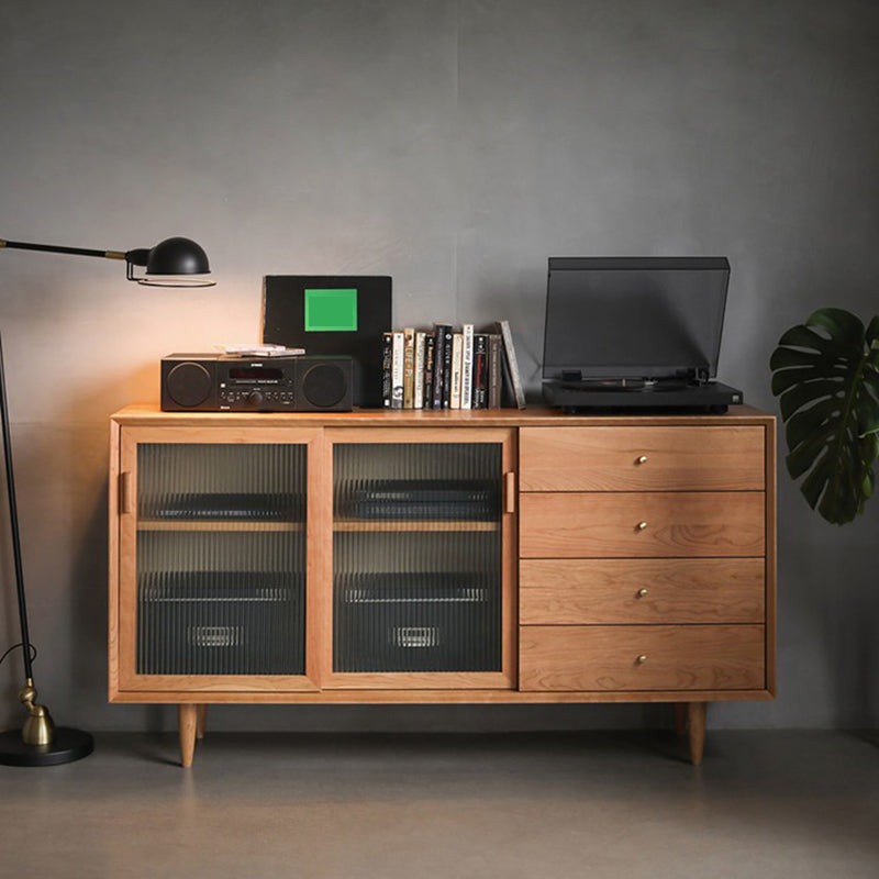 Contemporary Glass Doors Solid Wood Sideboard Cabinet with Cabinets and Drawers Clearhalo 'buffet_sideboard' 'Buffets & Sideboards' 'furn' 'furn_buffet_sideboard' 'Furniture' 'Kitchen & Dining Furniture' 7719392