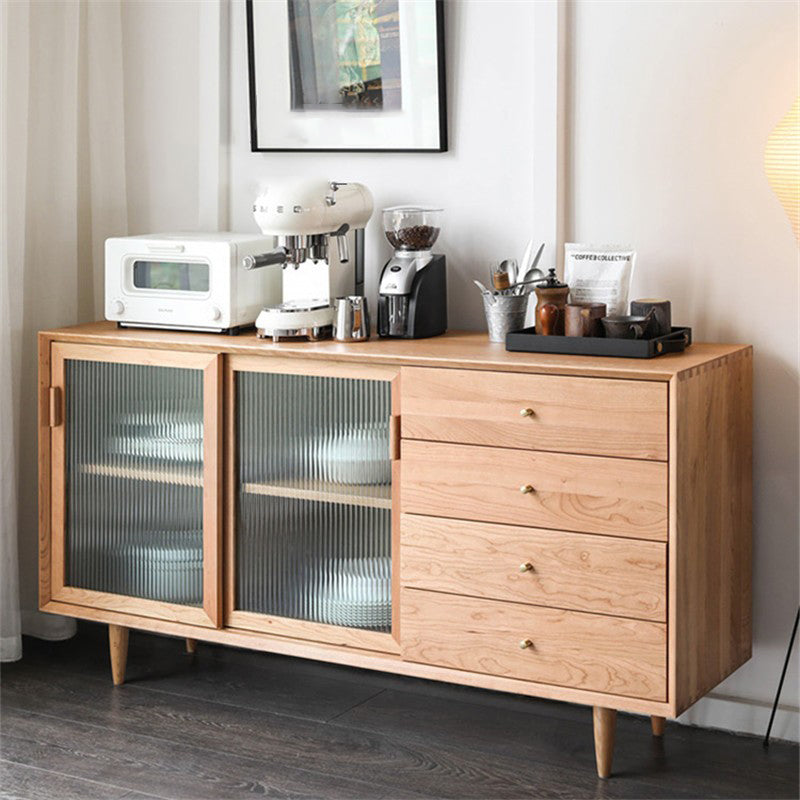 Contemporary Glass Doors Solid Wood Sideboard Cabinet with Cabinets and Drawers Clearhalo 'buffet_sideboard' 'Buffets & Sideboards' 'furn' 'furn_buffet_sideboard' 'Furniture' 'Kitchen & Dining Furniture' 7719393