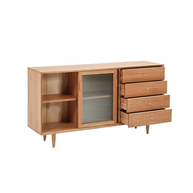 Contemporary Glass Doors Solid Wood Sideboard Cabinet with Cabinets and Drawers 63"L x 16"W x 31"H Clearhalo 'buffet_sideboard' 'Buffets & Sideboards' 'furn' 'furn_buffet_sideboard' 'Furniture' 'Kitchen & Dining Furniture' 7719395