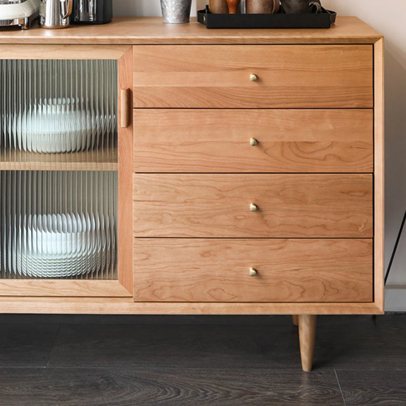 Contemporary Glass Doors Solid Wood Sideboard Cabinet with Cabinets and Drawers Clearhalo 'buffet_sideboard' 'Buffets & Sideboards' 'furn' 'furn_buffet_sideboard' 'Furniture' 'Kitchen & Dining Furniture' 7719396