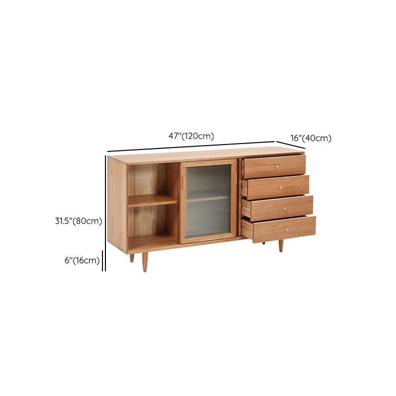 Contemporary Glass Doors Solid Wood Sideboard Cabinet with Cabinets and Drawers Clearhalo 'buffet_sideboard' 'Buffets & Sideboards' 'furn' 'furn_buffet_sideboard' 'Furniture' 'Kitchen & Dining Furniture' 7719400