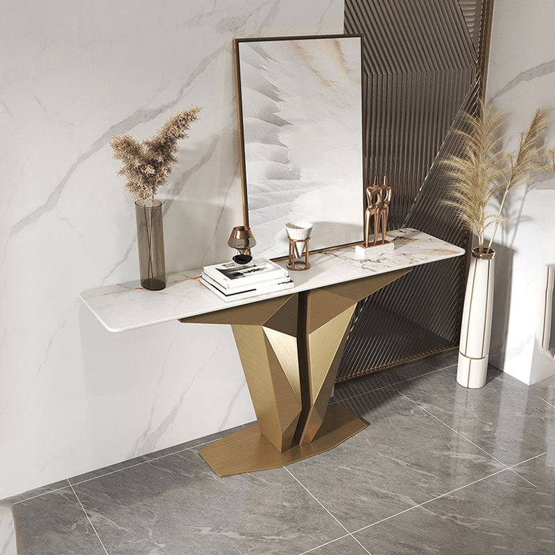 Mesa de acento de consola rectángulo glamoroso con tapa de piedra blanca para Hall