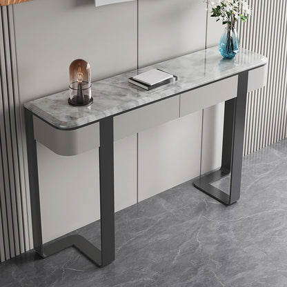 Contemporary Console Accent Table Scratch Resistant with Stone Top for Hall