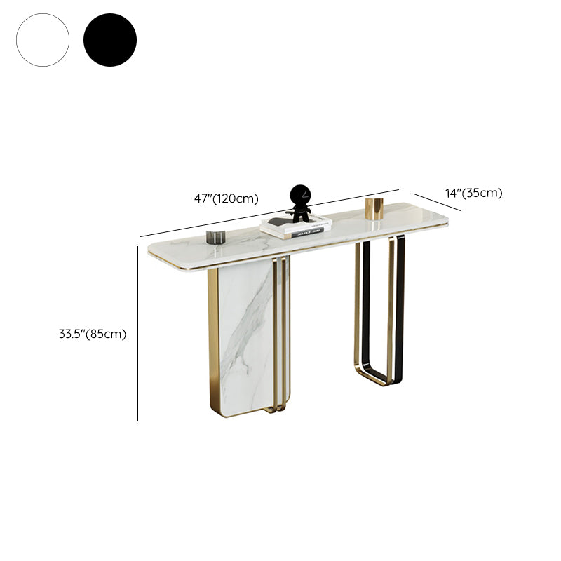 Glam Stone Rectangle Console Accent Table with Marble for Hall