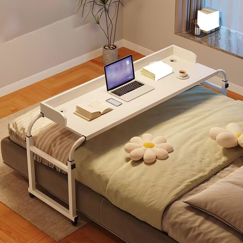 Adjustable Height Computer Desk Bedroom Office Desk with Caster Wheels 55"L x 17"W x 26"H Textured White Clearhalo 'furn' 'furn_office_desk' 'Furniture' 'Office Desks' 'Office Furniture' 'office_desk' 7723399