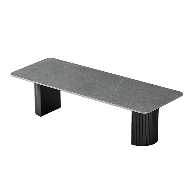 Tavolo da laptop rettangolare da ufficio grigio/scrivania in pietra bianca con 2 gambe