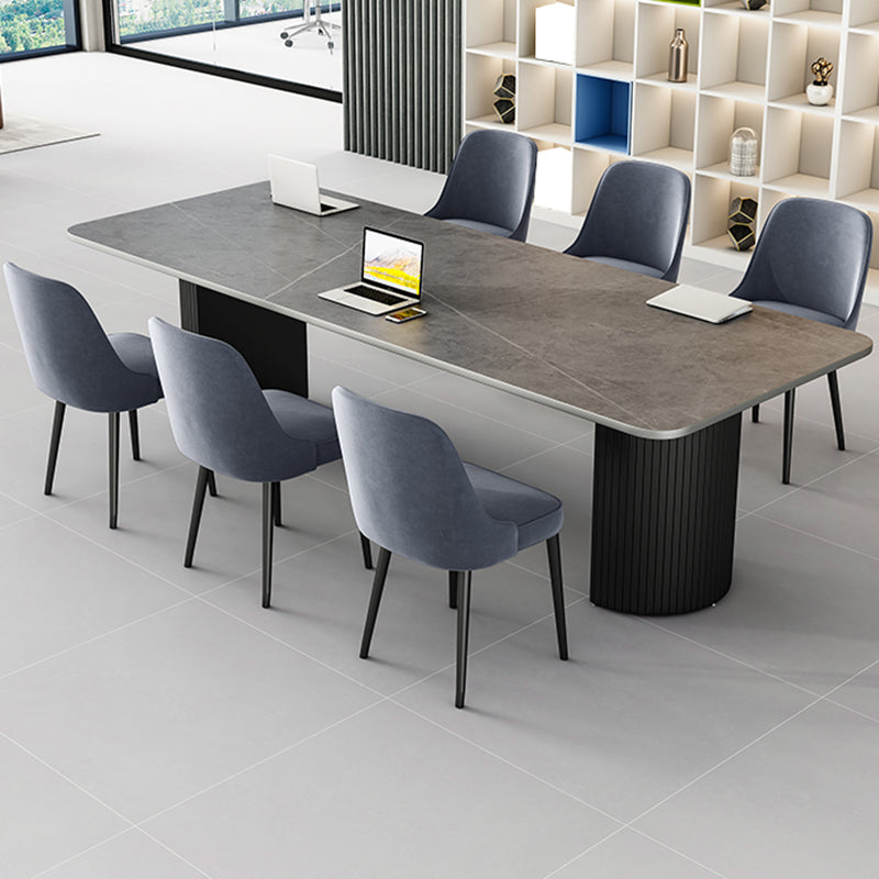 Tavolo da laptop rettangolare da ufficio grigio/scrivania in pietra bianca con 2 gambe