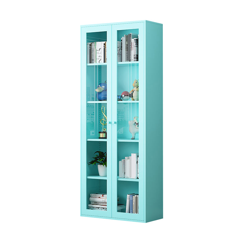 Modern Closed Back Vertical Bookshelf Metal Bookcase for Office 31.5"L x 13.8"W x 78.7"H Blue Clearhalo 'Bookcases' 'furn' 'furn_bookcases' 'Furniture' 'Office Furniture' 7724180
